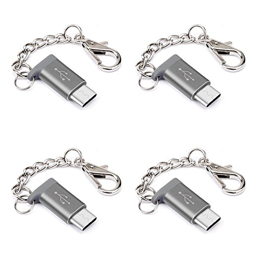 USB Type C Adapter, USB-C to Micro USB Adapter 4 Pack JS Convert Connector with Keychain and 56kΩ Resistor fast charger for New Macbook Pixel XL Nexus 5X 6P LG G5 V20 HTC 10 and More(Grey 4 Pack)