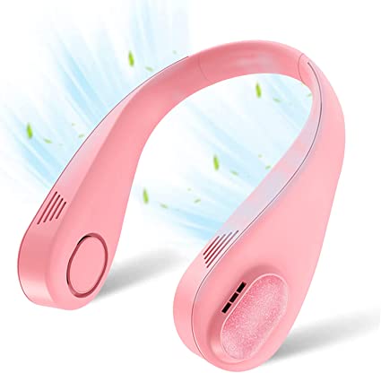 Portable Neck Fan - Hands Free Bladeless Neck Fan, 360° Cooling Hanging Fan, USB Rechargeable Personal Neck Fan, Headphone Design Neck Air Conditioner with 3 Wind Speed for Outdoor Indoor - Pink