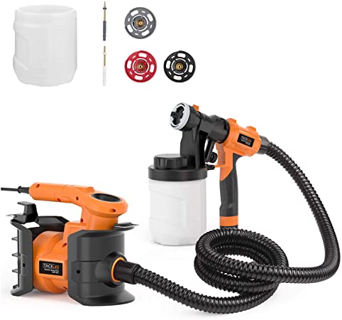 TACKLIFE Paint Sprayer, Powerful 800Watt HVLP Spray Gun with 2 Pcs 1200ml Container, 3 Copper Nozzles Spray Paint Gun Allowing 110 Din-s Viscosity, Easy Spraying and Cleaning | SGP16AC