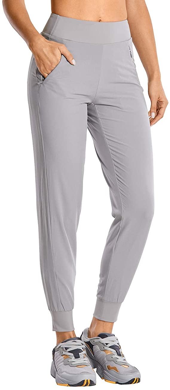 CRZ YOGA Women's Double Layer Jogger Sweatpants with Zipper Pockets Warm Stretchy Comfy Lounge Pants Elastic Waist