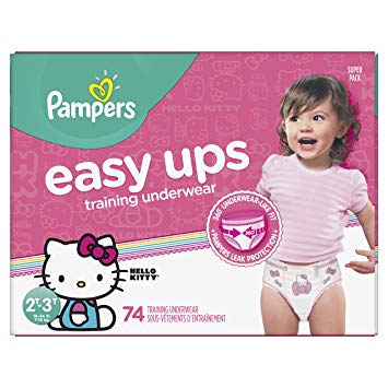 Pampers Easy Ups Pull On Disposable Training Diaper for Girls, Size 4 (2T-3T), Super Pack, 74 Count