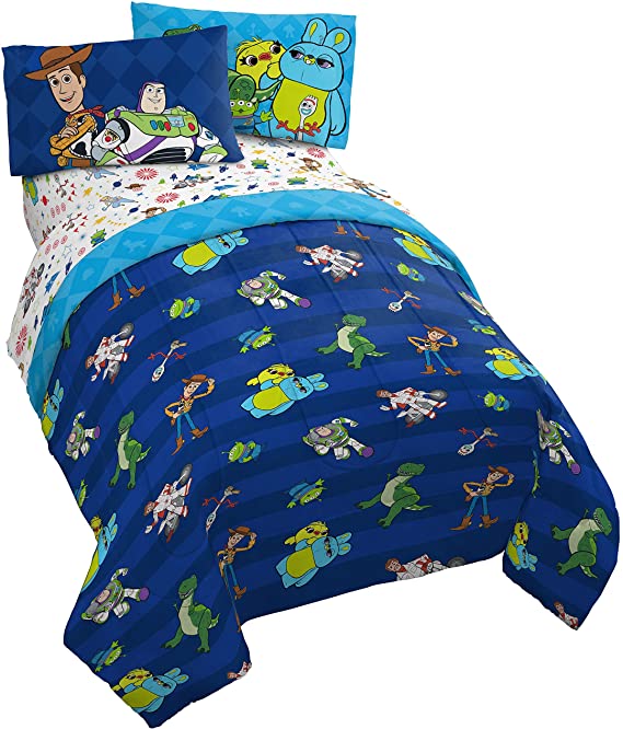 Jay Franco Disney Toy Story Buzz & Woody 5 Piece Full Bed Set - Includes Reversible Comforter & Sheet Set - Super Soft Fade Resistant Microfiber - (Official Disney Product)