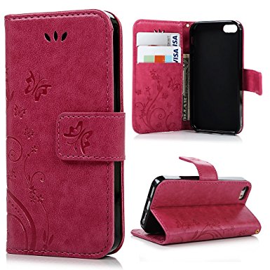 iPhone SE 5S 5G Case- MOLLYCOOCLE [Natural Luxury Hot Pink]Stand Wallet Purse Credit Card ID Holders Magnetic Design Flip Folio TPU Soft Bumper PU Leather Ultra Slim Fit Cover for iPhone SE 5S 5G