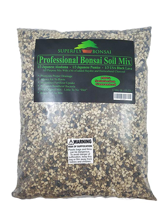 Bonsai Soil Mix - Premium Professional, All Purpose, Sifted and Ready to Use Tree Potting Blend in Easy Zip Bag - Akadama, Black Lava, Pumice & Charcoal -"Boons Mix" (1.25 Dry Quart) (12 Quart)