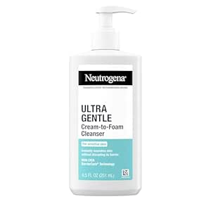 Neutrogena Ultra Gentle Cream-to-Foam Daily Facial Cleanser, Transforms from a Creamy Cleanser to a Foaming Face Wash, Gently Cleanses Sensitive Skin, Fragrance-Free, Hypoallergenic, 8.5 oz