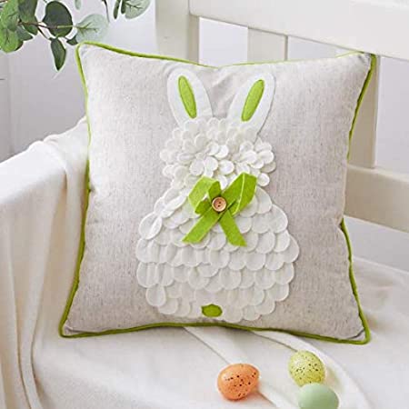 Cassie Home Happy Easter Day Throw Pillow Covers 18x18Inch 3D Handmade Easter Decoration Bunny Pillow Cover Spring Easter Eggs Throw Pillow Case