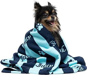 Juicy Couture Dog Towel Navy Blue/Turquoise Heart Paw Stripes – 100% Microfiber Dog Drying Towel with Striped Heart Paw Print, Absorbent Quick Dry Machine Washable Dog Towels