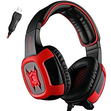 SADES SA906 7.1 USB PC Game headset Surround Sound Stereo Over-the-Ear Gaming Headsets with Microphone LED Light for PC gamers (BlackRed)