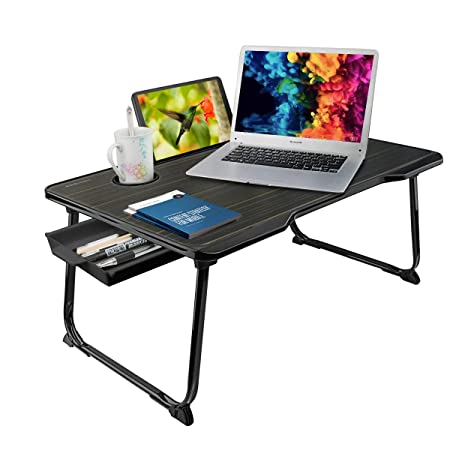 Portronics My Buddy One Plus POR-1191 Multifunctional Laptop Table Lapdesk for Office Home with Cupholder Bed Study Table (Black)