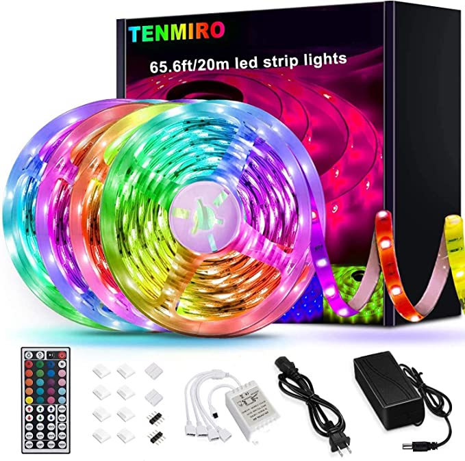 Tenmiro Led Lights, RGB Color Changing LED Light Strips Kit with 44 Keys Ir Remote Led Lights for Bedroom, Kitchen Home Decoration, 65.6ft