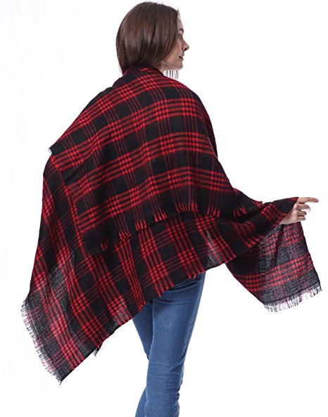 Flesser® Women Blanket Wrap Shawl Plaid Cozy Pashmina Scarf