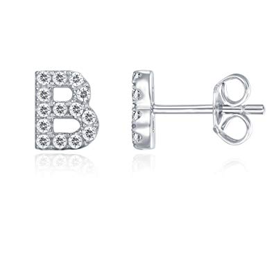 PAVOI 925 Sterling Silver CZ Simulated Diamond Stud Earrings Fashion Alphabet Letter Initial Earrings