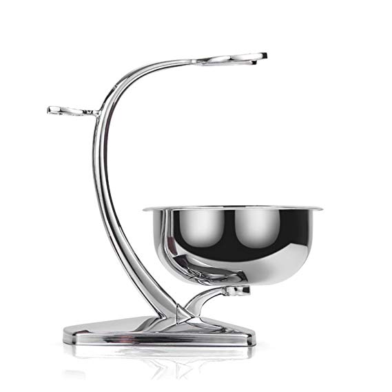 GRUTTI Deluxe Chrome Razor and Brush Stand with Bowl, Compatible with Manual Razor, Safety Razor, Gillette Fusion Razor, This Will Prolong The Life of Your Shaving Brush