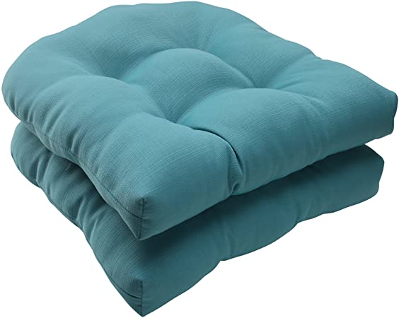 Pillow Perfect Indoor/Outdoor Forsyth Wicker Seat Cushion, Turquoise, Set of 2