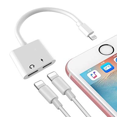 2 in 1 Lighting Headphone Jack and Charger Adapter for Phone X 8/7/6/Plus, Converter AUX Female Audio and Charging Adaptor Cable Support Volume Control/Call/Sync Data for iOS 11 and iOS 10.3