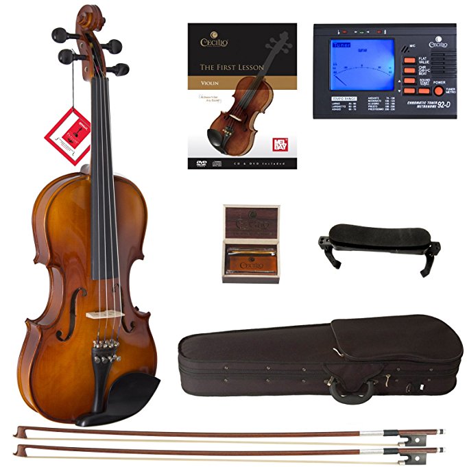 Cecilio CVN-320L Solidwood Ebony Fitted Left-Handed Violin with D'Addario Prelude Strings, Size 4/4 (Full Size)