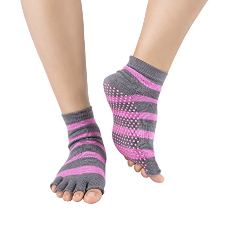 Women Yoga Socks Toeless Pilates Gym Grip Non Skid Non Slip Socks, Half-toe Sock