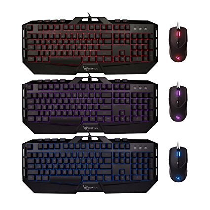 ROSEWILL Gaming Keyboard and Mouse Combo, Dedicated Multimedia Keys, Mem-Chanical Keyboard with 3 colors of LED backlit & 19-key Anti-ghosting bundle with precise gaming mouse (FUSION C30)