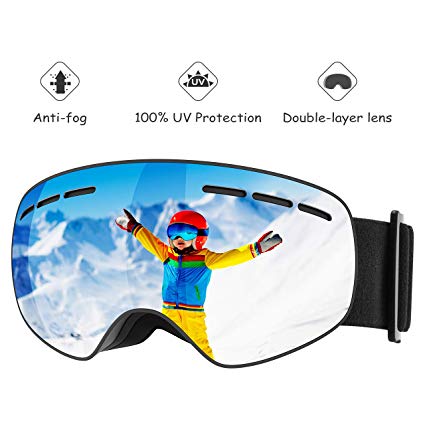 Kids Ski Goggles,TOPELEK Kids Snow Snowboard Goggles with Detachable Double layer Spherical Lens,OTG Design,Helmet Compatible,UV400 Protection,Non-slip Strap,Child Children Youth Boys Girls Snowboarding