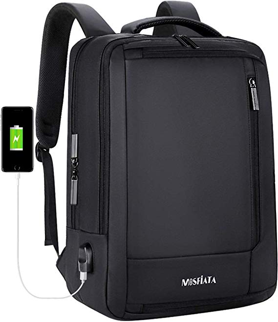Business Laptop Backpack, MOSFiATA 15.6 Inch Business Backpack with USB Charging Port, Slim Lightweight Water Resistant Travel Laptop Backpack Rucksack Daypack for Business/Travel/College/Men/Women