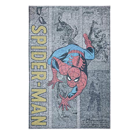 Jay Franco Spiderman Classic Hero Comic Book Background Woven Jersey Sweatshirt Fleece Blanket Twin, 60" x 90", Gray/Black/Blue/Red