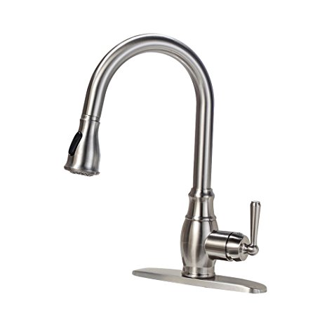 SARLAI Antique Brushed Nickel Single Handle Single Hole Stainless Steel Touch On Pull Out Kitchen Faucet,Commercial Pull Down Sink Faucet