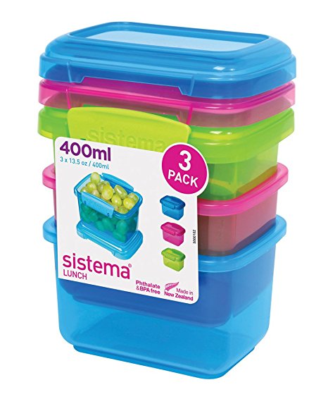 Sistema Lunch Collection Food Storage Containers, Assorted Colors, 13.5 Ounce/1.6 cup each, Set of 3