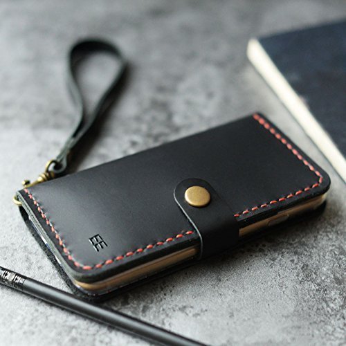 Personalized iPhone x / 8 / 8 Plus / 7 / 7 Plus Case iPhone 6 6S 6 Plus 6S Plus 5 5S SE Case Leather Wallet Pesonalized Gifts for Womens Mens Italian oil leather (Black)