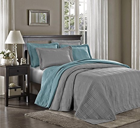 Chezmoi Collection Kingston 3-piece Oversized Bedspread Coverlet Set (Queen, Gray)