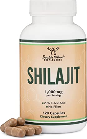 Shilajit Pure Himalayan Capsules (20% Fulvic Acid Supplement) 1,000mg of Authentic Shilajit Extract per Serving, 120 Count (No Fillers, Manufactured in The USA) by Double Wood Supplements