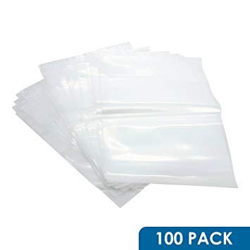Rok Hardware Pack of 100 Heavy Duty 8" x 10" Resealable 4Mil Thick Plastic Big Clear Poly Zip Lock Food Safe Storage Bags