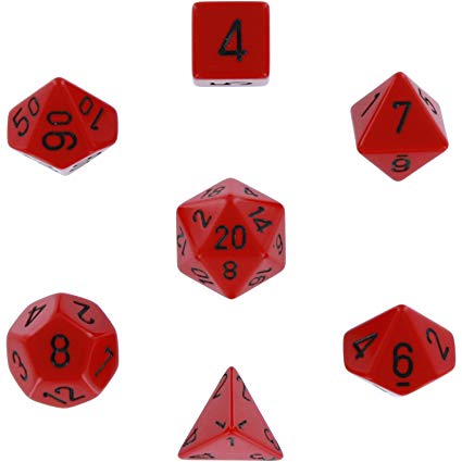 Chessex Polyhedral 7-Die Opaque Dice Set - Red with Black