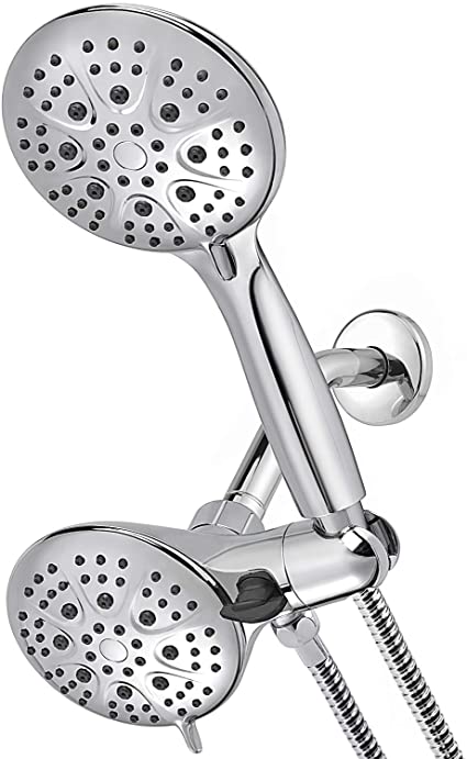 Couradric Handheld Shower Head and Rain Shower Head Combo, High Pressure 2 in 1 Shower Head with 35 Spray Setting and Stainless Steel Hose, 2.5GPM, Chrome