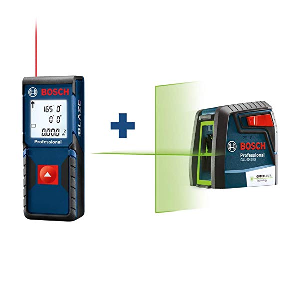 Bosch GLM165-10 Blaze One Laser Distance Measure, 165 ft. Range with Bosch GLL40-20G Green-Beam Self-Leveling Cross-Line Laser