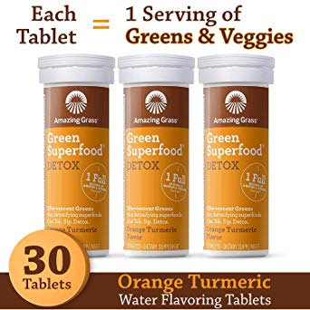 Amazing Grass Detox: Detoxifying Drink Tablets, Orange Turmeric Flavor, Set of 3 Tubes (30 servings), with Antioxidants for inflammation support & One Serving of Greens