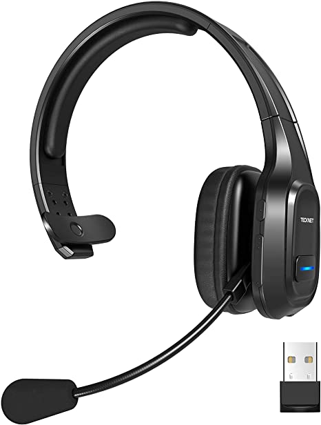 TECKNET Bluetooth Headset with Microphone Noise Cancelling, Comfort Hands-Free Wireless Headset, On Ear Telephone Headset for Trucker Drivers Computer Office Home Call Center Skype