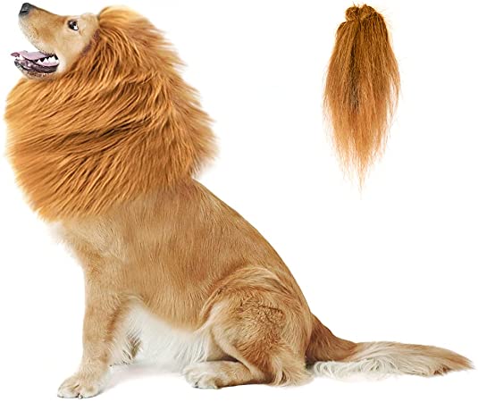 Lion Mane for Dog Costume, Realistic Funny Lion Wig for Medium to Large Sized Dogs, Halloween Fancy Dog Lion Mane