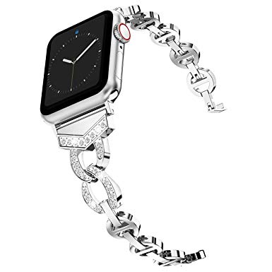 Wearlizer Silver Bands Compatible with Apple Watch Band 38mm 40mm Rhinestone Wristband Women Replacement Wrist Strap for Apple Watch Series 5 4 3 2 1-38mm 40mm Silver