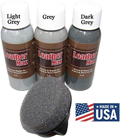 Leather Max Quick Blend Refinish and Repair Kit, Restore, Recolor & Repair / 3 Color Shades to Blend with/Leather Vinyl Bonded and More (Grey Mix)