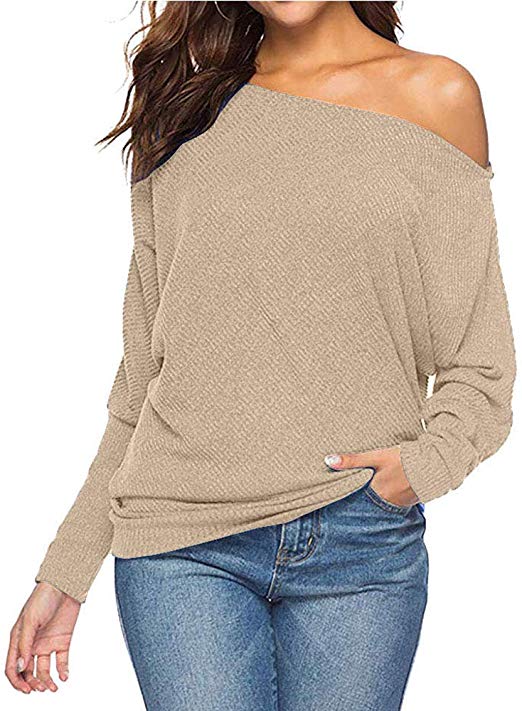 KEEMO Women's Sexy Casual Loose Long Batwing Sleeve Off The Shoulder Pullover Sweater Tops Shirts