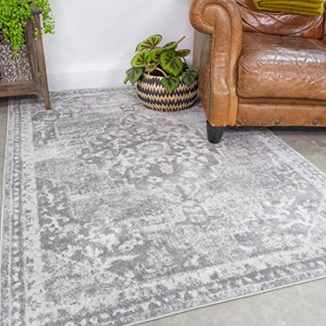 Grey Traditional Moroccan Rug Oriental Distressed Vintage Living Room Area Bedroom Rugs 190cm x 280cm