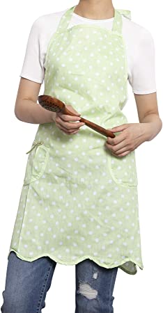 NEOVIVA Kitchen Aprons for Women with Pockets, Lightweight Bib Aprons for Girls, Style Wendy, Polka Dots Green
