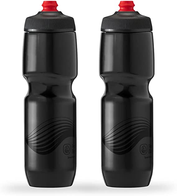 Polar Bottle Breakaway Wave Lightweight Bike Water Bottle 2-Pack - BPA-Free, Cycling & Sports Squeeze Bottle (30 oz Charcoal & Black)
