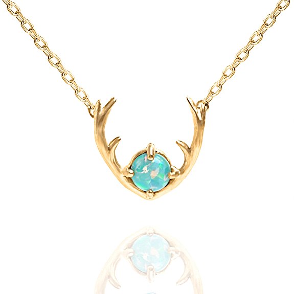 PAVOI 14K GOLD Plated Native American Jewelry Deer Antler Necklace with Created Opal 16-18"