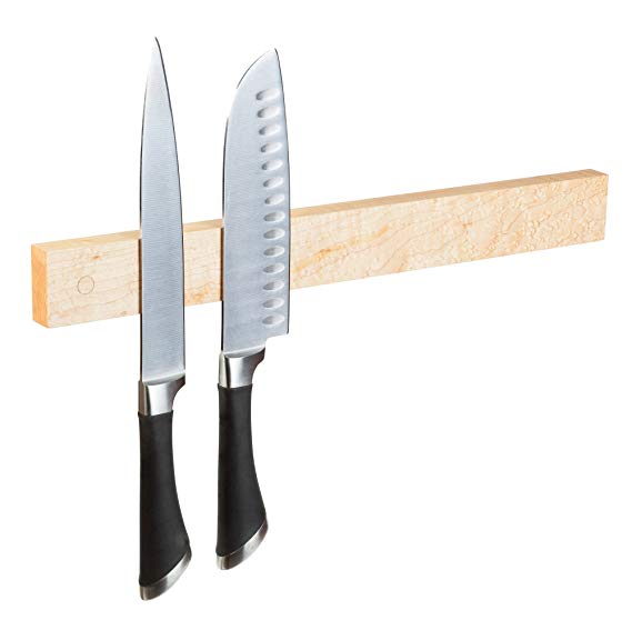 Powerful Magnetic Knife Strip, Solid Wall Mount Wooden Knife Rack, Bar. Unique gift Made in USA (Birdseye Maple, 16")