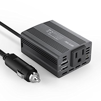 BESTEK 150W Power Inverter DC 12V to 110V Car AC Adapter with 3.1A Dual USB Charging Ports Black