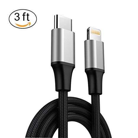 USB C to Lightning Fast Charging Cable Cord CLETO 3FT Nylon Braided Quick Charge and Data Sync Type C Cable, Support Anker Ravpower and any PD Charger Fast Charge for Apple