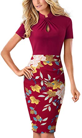 HOMEYEE Women's Short Sleeve Business Church Dress B430