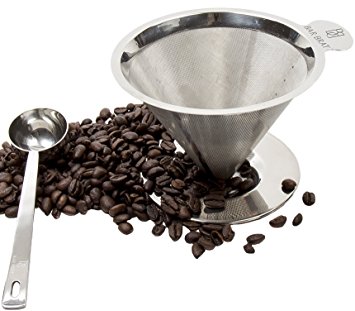 Drip Coffee Maker   Spoon by Bar Brat / Pour Over 304 Stainless Steel Reusable Coffee Filter / Heat Resistant Handle / 110 Cocktail Recipe Ebook Included