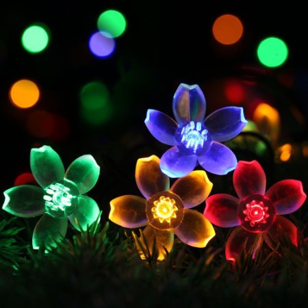 Solar Outdoor String Lights, easyDecor Flower 50 LED 8 Modes 23ft Multi-color Decorative Christmas Fairy Blossom Light Strings for Party, Indoor Decor, Wedding Decorations, Patio, Garden, Holiday